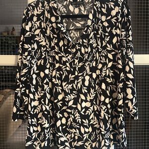 Chic Black and White Leaf Print Blouse